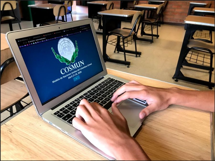 Antonio Lugo, Grade 11, enters the COSMUN website to research information on the event.