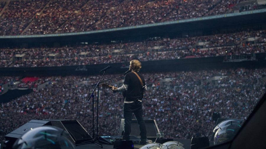 Ed Sheeran plays to a prepandemic packed crowd at Wembley Stadium, London, England.