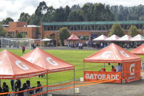The main futbol pitch with tents to protect players and spectators. 
