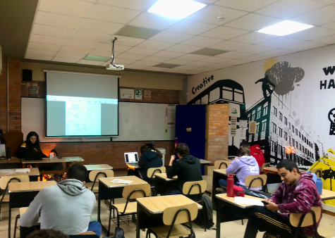 Discrete math students and teacher Agata Prymicz in their classroom. Descrete Math will be discontinued for SY  2023-24 and replaced with Data Science II. 