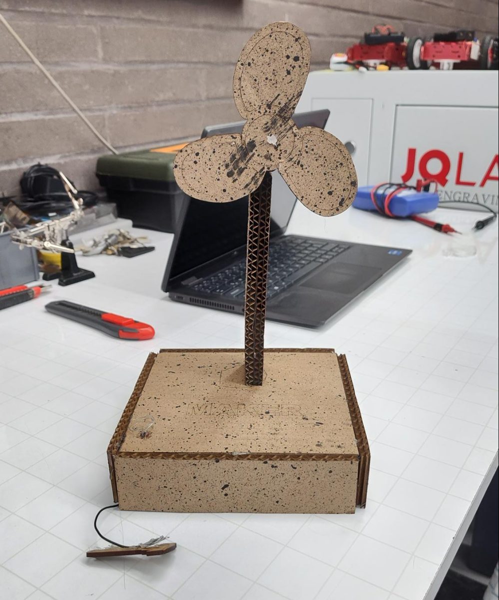 A+fan+prototype+is+shown+in+the+maker+space+before+heading+to+4th-grade+classrooms.