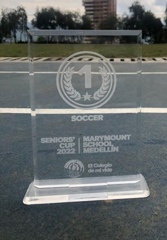 The Seniors Cup championship trophy won by the TCS Girls HS Soccer Team at Colegio Marymount on May 20. 