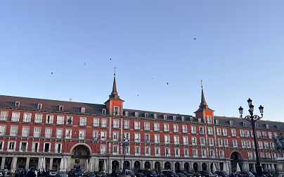 Plaza Mayor, one of the largest and most famous plazas in Madrid. It is a great place for people watching from one of the many cafes.
