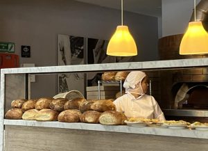 The bread station located in one of the cozy corners of Il Castello restaurant. 