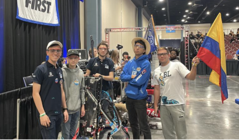 Students Pablo Arango, Felipe Franco, Pablo Escandon, Santiago Restrepo, and Gabriel Meynard wait in queue before one of their matches.