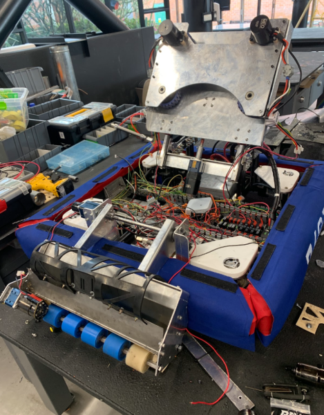 Lightning Blue Lizards’s new robot is in progress at the TCS makerspace, as the team prepares to compete at the Orlando Regional of the First Robotics Competition in March against teams from all around the world.